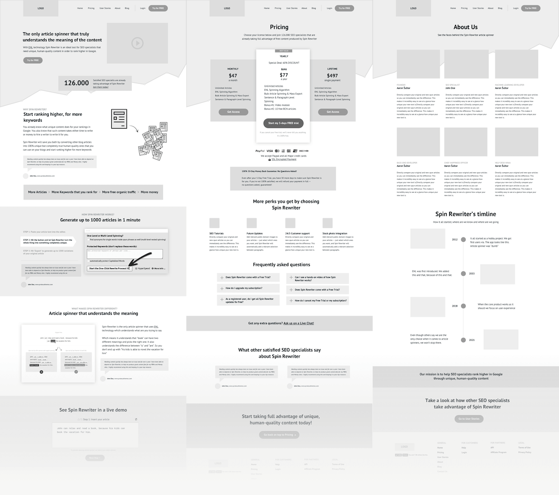 landing page wireframes